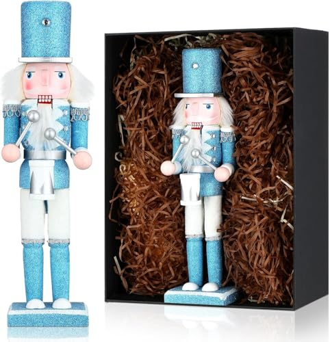 Lnwwrv Décoration de Casse-Noisette de Noël Bleu de 12 Pouces, Tambour Bleu, Personnage de Casse-Noisette, décoration intérieure de Noël de Bureau de fête de Vacances