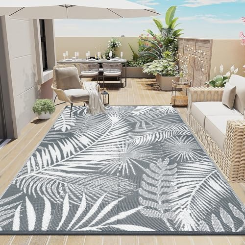 Enyhom Grand tapis d'extérieur imperméable pour jardin - 270 x 360 cm - Tapis d'extérieur réversible en paille en plastique, portable, pliable - Tapis tissé pour camping-car, terrasse, jardin
