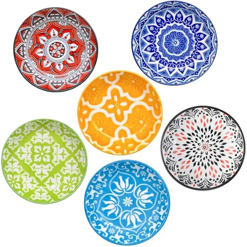 6 Pcs Ceramic Dipping Bowls, Set of 6 Small Bowl Side Dishes, 3 OZ Porcelain Soy Sauce Plates Seasoning Dish Bowls for Tomato Sauce Condiments Sushi Dishes Soy auces BBQ Party Supplies (Multicolor)