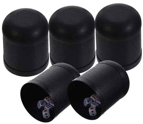 NOLITOY 5 Ensembles Lot Mini Gobelets à Dés Plastique Noir avec Dés Shaker Léger et Portable pour Jeux de Société Fêtes et Divertissements