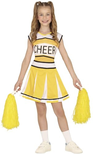 FIESTAS GUIRCA Cheerleader-Enfant-Kostüm, Pom-Pom-Mädchen-Kostüm, Kostüme für Halloween, Karneval und Fêtes Déguisées – Idéal pour Filles – Gelb und Weiß