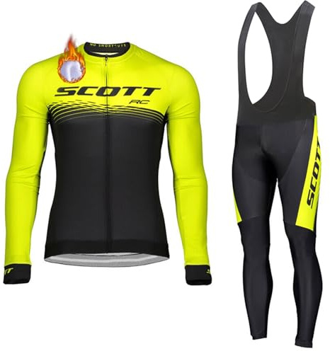 Fenovel Completo Abbigliamento Ciclismo Uomo Invernale, Maglia Termica Maniche Lunghe + Pantaloni Imbottiti 20D Gel, Tuta Termica Bici da Corsa Squadre