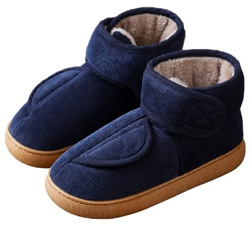 Varma vinterskor för kvinnor och män bekväma utomhus inomhus slip-on tofflor halkfria helt pälsfodrade varma skor med justerbara remmar, Herr blå, 9.5 UK Wide