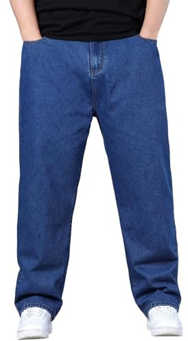Generiska jeans för män baggy: denimbyxor överdimensionerade jeans raka ben jeans lätta slip-on byxor andningsbara fritidsbyxor bekväma stretchjeans vardag klassiska utomhusbyxor för män, blå, 4XL