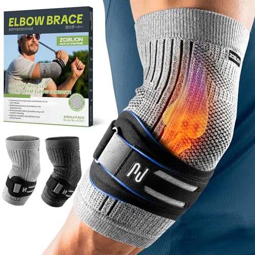 ZOELION Tutore per gomito a doppio supporto con fascia in silicone mirata e cuscinetto in gel, bendaggio per braccio del tennis, gomito da golf, tendinite, sport (grigio, S)