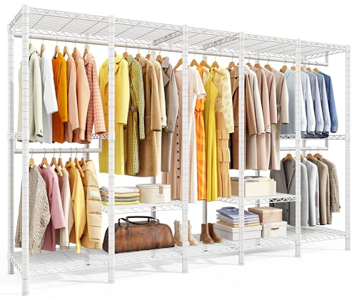 Cliporix Clothes Rail, 544KG Strong Heavy Duty Clothing Rail with Sturdy Hanging Rods & Adjustable Shelves, Metal Spacious Freestanding Open Wardrobes Closet for Dressing Room, Walk-in Closet (White)