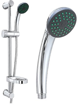 Crisalide® - Barre de douche chromée avec douchette monojet, barre en acier chromé 60 cm, cordon de douche 150 cm et porte-savon, kit de douche réglable pour salle de bain et cabine de douche