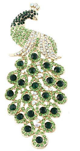 EVER FAITH Österreichische Kristall Elegante Tier Pfau Plume Anhänger Brosche Gold-Ton