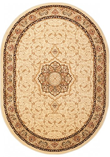 Carpeto Teppich Flur 70x140cm Creme Klassisch Traditionell Weich Mittelflor | Teppich für Eingangsbereich Küche Büro Wohnzimmer Schlafzimmer Beige Pflegeleicht Fußbodenheizungsgeeignet Oval Synthetisch