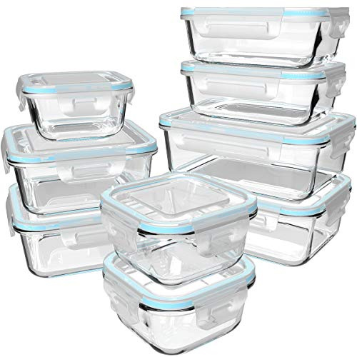 S SALIENT 18 Piece Glass Food Storage Containers with Lids, Glass Meal Prep Containers, food storage Containers for Food Storage, BPA Free & Leak Proof (9 lids & 9 Containers)