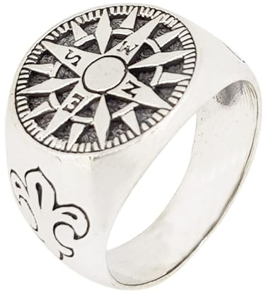 TreasureBay högpolerad kompass i sterling silver för män e sterlingsilver, Y, colore: SILVER, cod. TBR925SBR