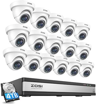 ZOSI Wired CCTV Camera System Night Vision, 16Pcs 2MP Security Camera, 4TB | Human Vehicle Detect, 16CH Surveillance DVR and Weatherproof Outdoor Indoor CCTV Camera, 80ft IR Night Vision, 90° Wide Angle