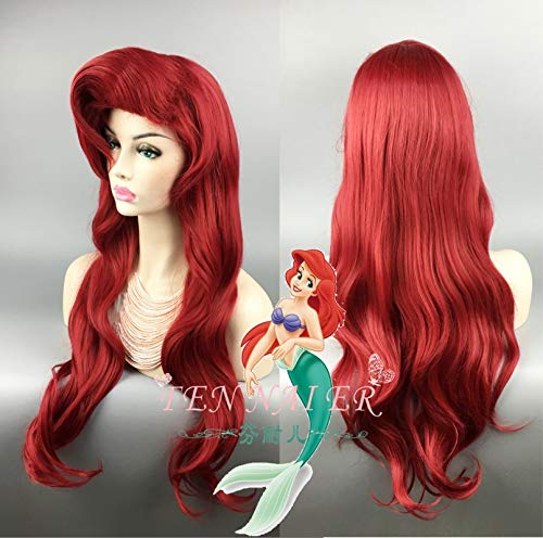 GHK Biamoxer Die Kleine Meerjungfrau Rote Perücke Körperwelle Wellenförmige Perücke Cosplay Prinzessin Ariel Perücke Rollenspiel Kostüm