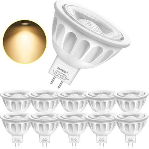 MikeWin MR16 LED Bulb 10Pack,5W 12V, GU5.3 Bi-Pin Base,50-Watt Equivalent,2700K Warm White,Non-Dimmable MR16 LED Spot Light Bulbs for Indoor Outdoor Landscape Track Lighting