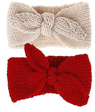 UTOWO Fascia per capelli per neonato-neonato-annodato-nodo-turbante-orecchie da coniglio-fascia-fascia-fascia-fascia-fascia-0-6 anni (rosso + beige)