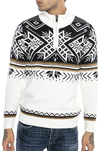 RED BRIDGE Maglione da Uomo Stile Norvegese Pullover con Collo Alto in Cotone Bianco M
