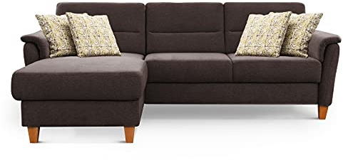 CAVADORE Schlafsofa Palera / L-Form Polstersofa mit Federkern, Schlaffunktion und Bettkasten / 244 x 89 x 163 / Chenille, Braun