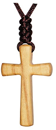 Natürliche Holzkreuz Olivenholz Kreuz Anhänger Halskette für Männer Frauen Christliche Taufe Weihnachten Ostern Gebet Glaube Bestätigung Geburtstag Geschenk Auto Rückblick Spiegel Hängende