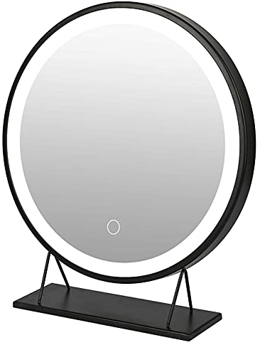 homewell Kosmetikspiegel mit Beleuchtung rund Schminkspiegel mit licht LED Tischspiegel groß (Schwarz Φ50cm)