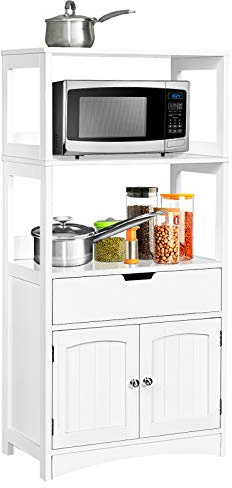 CASART Bathroom Storage Cabinet, Wooden Floor Cupboard with Open Shelves, Drawer and Doors, Freestanding Storage Units for Living Room Kitchen Office (White) | with Drawer and Doors, Freestanding Storage Units for Living Room Kitchen Office (White)