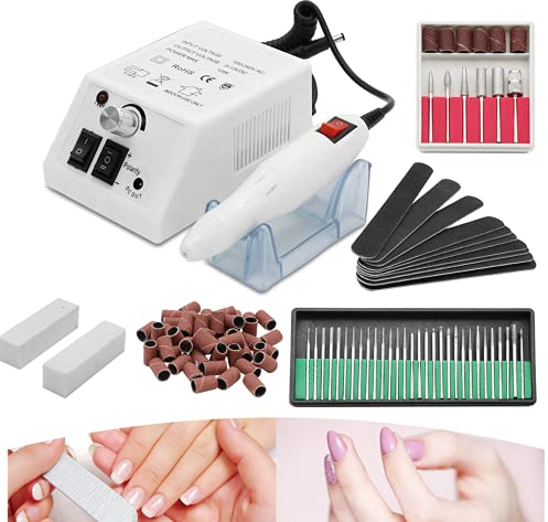 SWANEW Lima de uñas eléctrica, fresa de gel, fresadora para uñas de gel, juego de uñas con bajo ruido y vibración, 20.000 rpm, color blanco