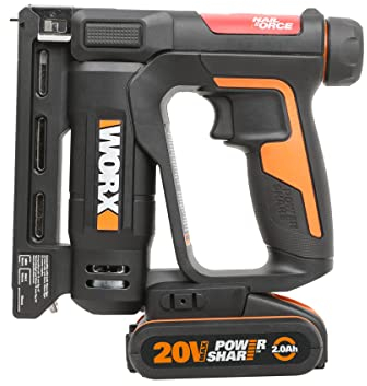 WORX WX843 NailForce Akku Nagler und Tacker 20V - für Nägel bis 15mm & Tackerklammer bis 14mm - einfach Ladung mit Magazin - PowerShare kompatibel - mit Akku, Ladegerät & Koffer
