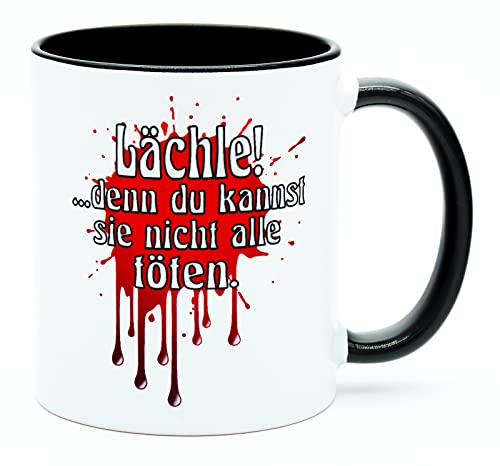 Lächle denn du kannst sie nicht alle töten Bürotasse Handwerker Tasse Becher Geschenk Lustig Idee Witzig Spruch Büro Arbeit Frech Böse Homeoffice sarkasmus sarkastisch ironisch gernervt Keramik 330 ml