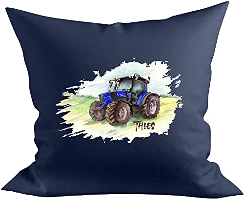 EZYshirt® Traktor mit Wunschnamen | Trecker Aufdruck Baumwoll Kissen
