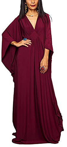 YouKD Lång kaftan, maxiklänning, boho, baddräkt, strand, täckande rock, en storlek, loungewear, En röd, En Storlek