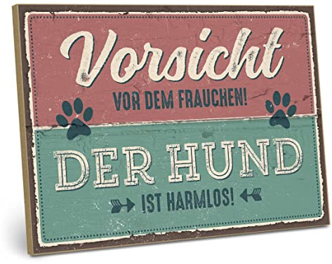 ARTFAVES® Wandbild Holzschild mit Spruch - Vorsicht vor dem Frauchen - Türschild Retro Vintage Deko Bild Geschenk - Haustier, Hund
