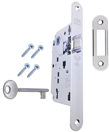 Serratura Porta Interna AGB Serie CENTRO. Entrata 50, Interasse 90. (Fronte 22x196, SCROCCO CHIAVE, NICHELATO Lucido)