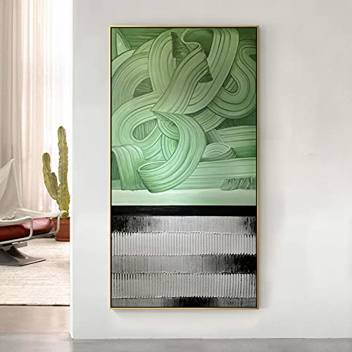 Großformatiges Handgemaltes Ölgemälde - Grünes Modernes Minimalistisches Abstraktes Wabi-Sabi-Stil Veranda Dekoration Textur Wohnzimmer Sofa Hintergrund Wandmalerei Korridor Gang Studie Wandbild