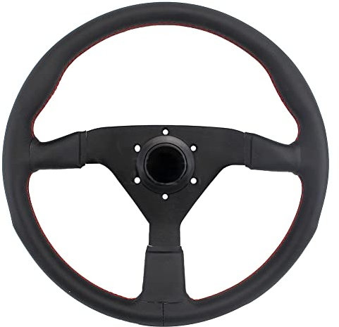 Leder Rennwagen Lenkrad, Asudaro Universal-Rennlenkrad 14 Zoll Flaches Lenkrad Leder Zweizeiliges Rennlenkrad aus Aluminiumlegierung Racing Wheel Sportlenkrad für Rallye-, Drift-Wettkämpfe,rote Linie