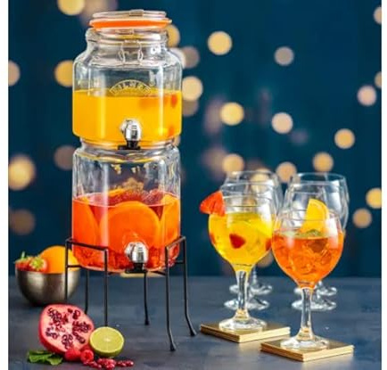 2 in 1 Stackable Glass Drinks Dispenser with Tap Mason Jar Set of 2.1L, 3.1L, Air Tight Lid with Stand 100% Leak Proof Drinks Dispenser Outdoor Beverage Dispenser Jar
