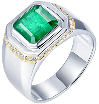 Daesar Herren Ring Platin 950, Verlobung Ring Bandring mit 2.5ct Smaragd Trauringe mit Moissanit Weißgold Größe 56 (17.8)