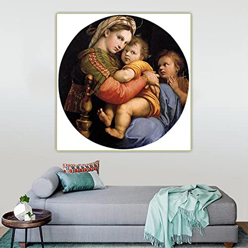 Madonna des Stuhls von Raffaello Santi Leinwand Ölgemälde Ästhetik Bild Kunst Hintergrund Heimdekoration Leinwanddrucke 50x50cm Rahmenlos