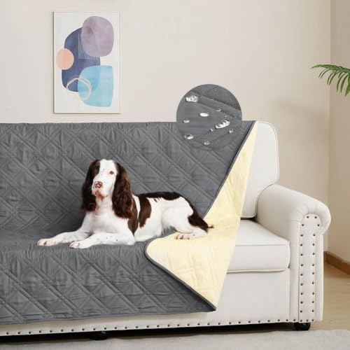DUJUIKE Wasserdichter Sofabezug für Hunde, 100% wasserdichte Hundedecke, Sofaschutz, Bettdecke mit Antirutschpartikeln, Möbelschutz für Hunde, Katzen und Haustiere(Grau, 173-208cm)