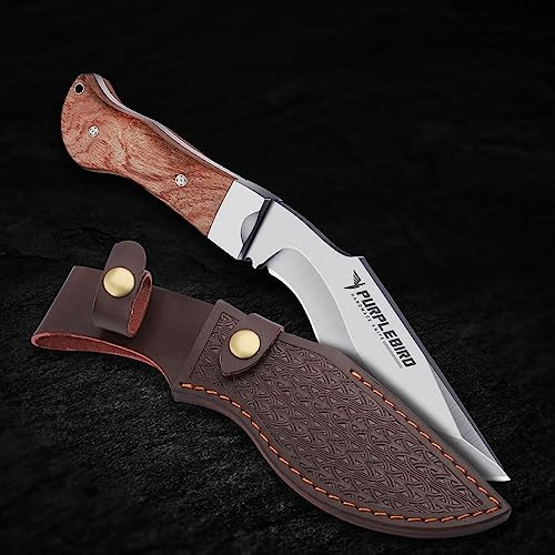 PURPLEBIRD Jagdmesser Full Tang 27cm Holzgriff Outdoor | 5mm dicke Klinge, Full Tang. Ergonomischer Holzgriff. Für Camping, Bushcraft & Jagd. Robustes Chopper-Design.