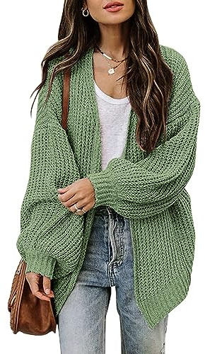 Jhsnjnr Women's Chunky Knit Open Front Sweater Long Lantern Sleeve Oversized Knitwear Cardigans