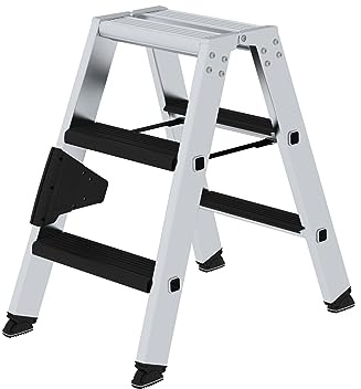 PROREGAL Stufen-Stehleiter | beidseitig begehbar mit Clip-Step Relax | 2x3 Stufen | Leiter, Teleskopleiter, Trittleiter, Bockleiter, Sprossen-Doppelleiter
