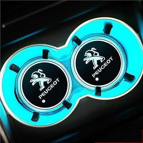 PartyUnix Porte-gobelets Accessoires Anti-saleté pour Peugeot 206 307 308 3008 207 208 407 508 2008 5008 107 Gobelet Tapis LED Intérieure D'ambiance USB de Dessous Verre