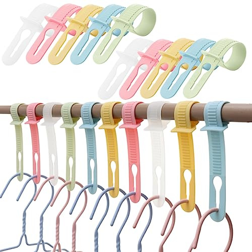 SamHeng 20 Pcs Windproof Skidproof Clothes Hanger Hooks, Random Colors, PP Material, Textured Finish, Adjustable Space, Compatible with Various Hangers, Ideal for Indoor/Outdoor Use