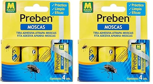 PREBEN 231277 - Tira atrapa-Moscas 4 un, 9.1 x 11 x 2.2 cm, Color Amarillo (Paquete de 2)