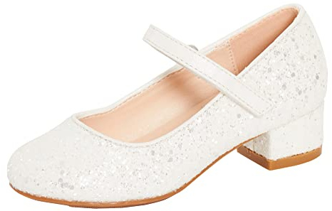 Lora Dora - Scarpe da bambina con tacco basso a blocco, con cinghia regolabile, Mary Jane, per occasioni speciali, in nero, argento, rosso, oro, fucsia, glitter, EU 10/28 - UK 2/34, 36 2/3 EU