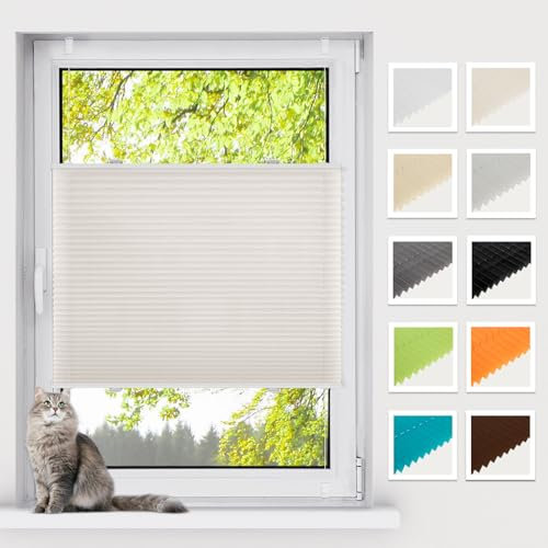 BelleMax Plissee ohne Bohren Klemmfix, Beige 80x200cm(BxH), Easyfix lichtdurchlässig Sichtschutz und Sonnenschutz, Jalousie Plisseerollo mit Klemmträger, Faltrollo für Fenster & Tür