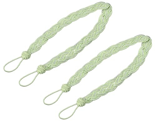 QUARKZMAN 2 Piezas de Abrazaderas para Cortinas, 58cm/23 Sujetadores Decorativos de Cuerda Trenzada para Cortinas, Verde/Plata