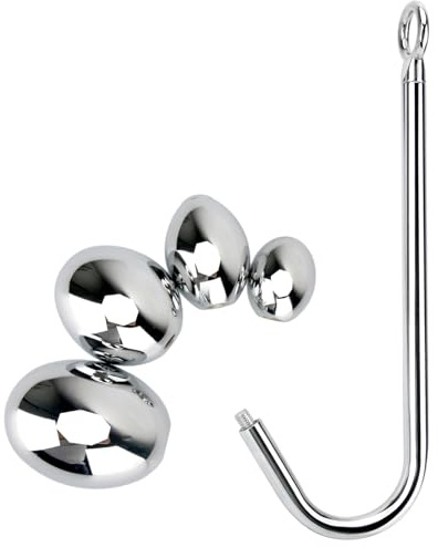 Stainless Steel Anal Hook, Polished Metal Anal Ball Plug with 4 Interchangeable Egg Shape Balls BDSM Anal Sex Toys for Couples