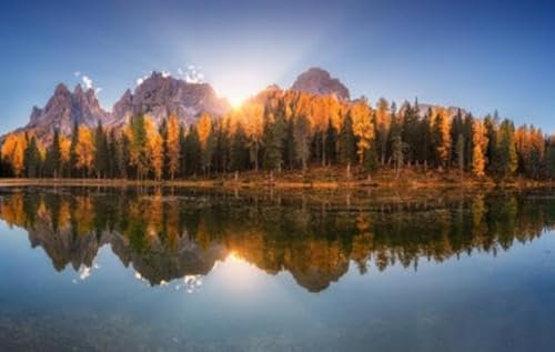 adrium Leinwand-Bild 60 x 40 cm: See mit Spiegelung im Wasser und Orangenbäumen bei Sonnenaufgang (198479727)
