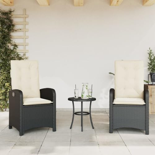 Gaseeto 2er Set Rattansessel Verstellbarer Schwarz-1 Gartenstuhl Hochlehner, Liegesessel für den Garten, Outdoor Rattansessel mit verstellbarem Fußteil, Gartenbank mit Kissen