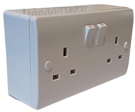 DOUBLE SOCKET AND 35mm PATTRESS BACK BOX, 2 GANG CURVED EDGE, WHITE, STYLISH AND ROBUST, DOUBLE POLE
